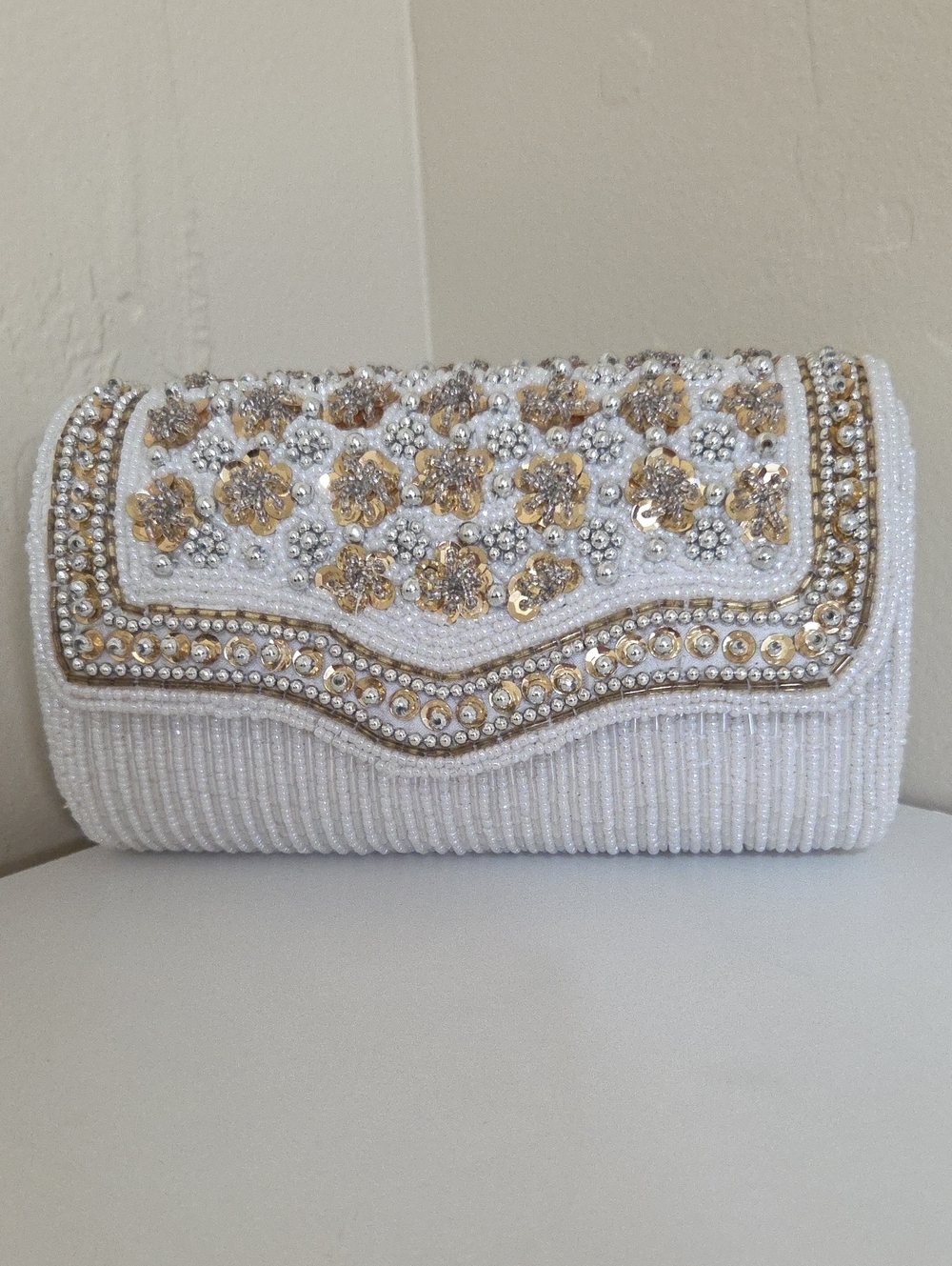 Embellished White & Gold Evening Clutch